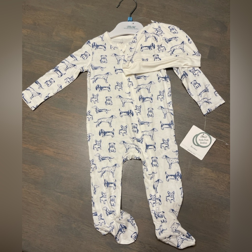 🐶 NEW! • Little Me • Bamboo Zipper Sleeper with Hat 🐕 6 months
